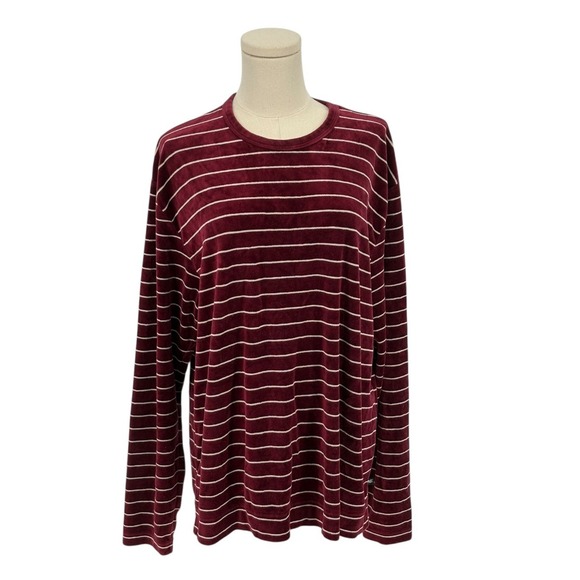 American Eagle Outfitters Sweaters - American Eagle Outfitters 100% Cotton Red Velour Crew Neck Top w/White Strps (L)